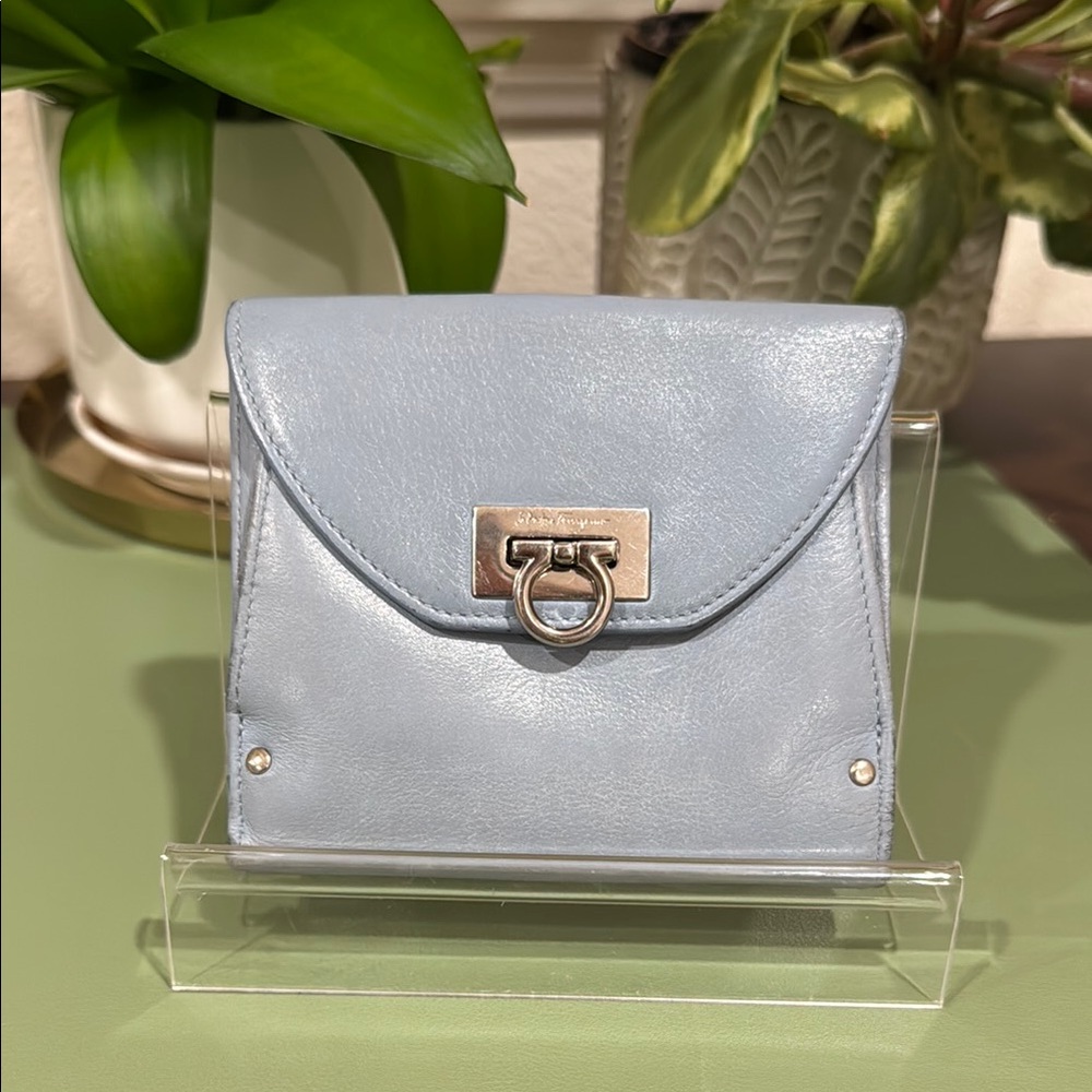 Salvatore Ferragamo Blue Wallet with Gold Hardware
